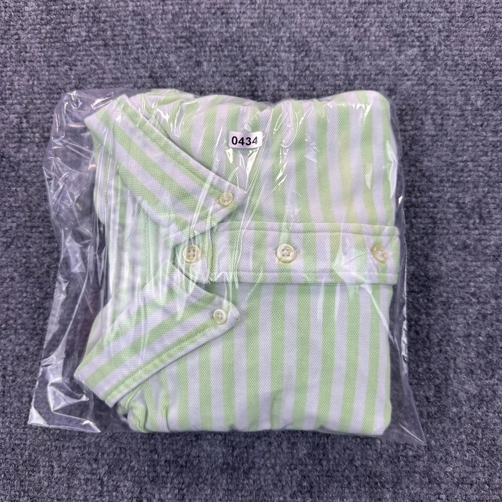 Ralph Lauren Men's‎ L Knit Oxford Polo Shirt Lime Green White Striped Flesh Pony